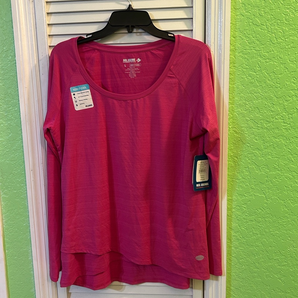 NWT Reel Legends Performance Clothing Womens Keep-It-Cool Pink Long-Sleeve Tee L